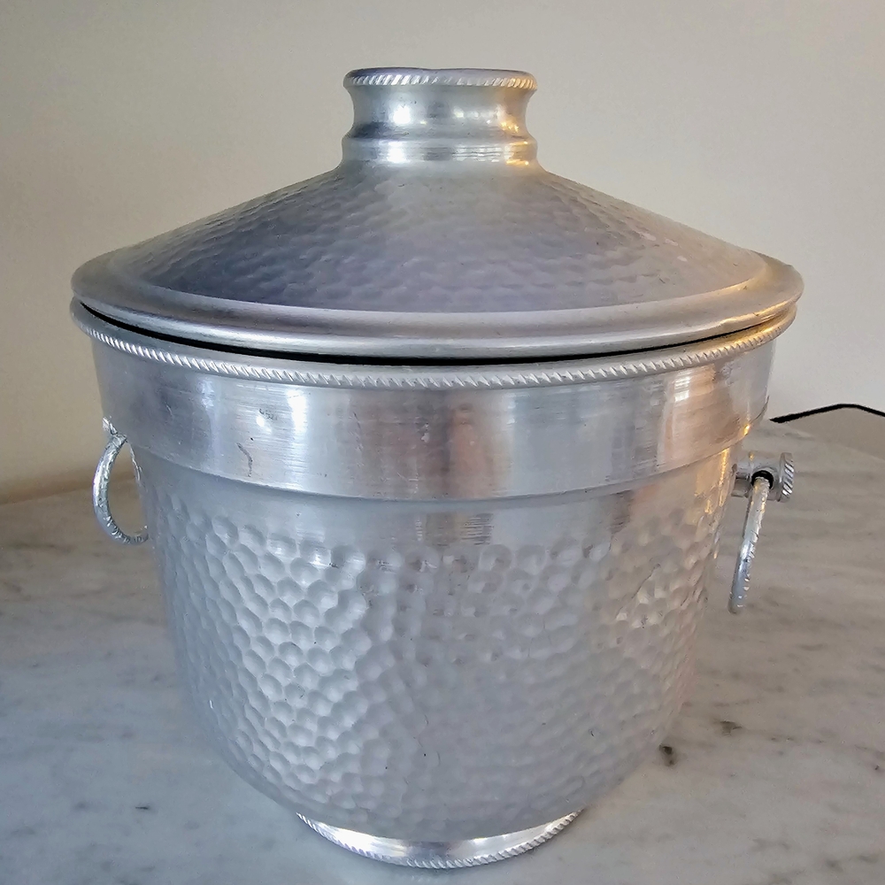 Hammered Silver Ice Bucket Bar Vintage Metal Italy